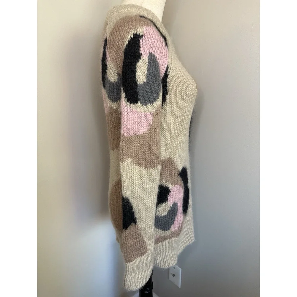 Kate Spade NY Deco Rose Mohair Blend Sweater Beige Pink Floral Intarsia Size XS